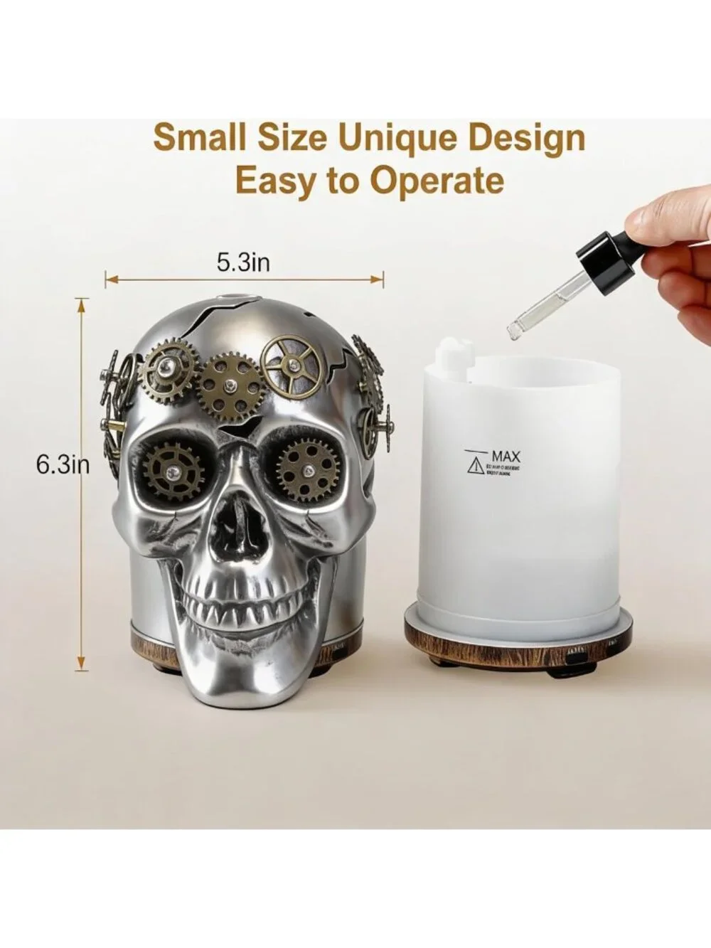 Dark Gothic Steampunk Skull Essential Oil Diffuser - Halloween Decor, 7 LED